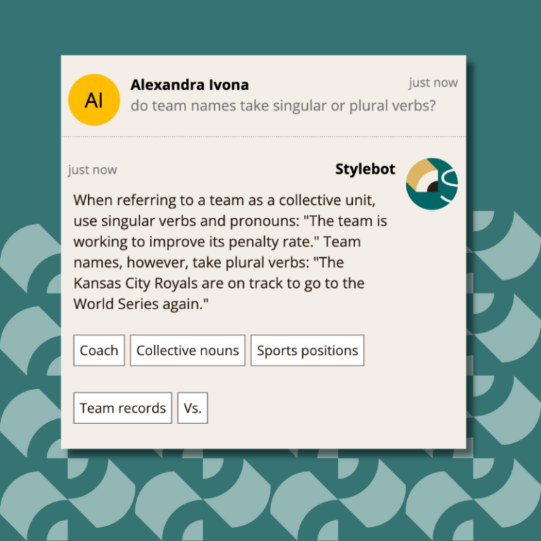 How team names and collective nouns go together Stylebot